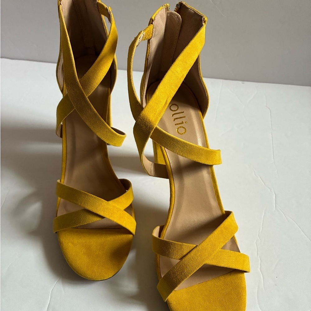 Ollio Women's Mustard Strappy Heels - Picture 3 of 5